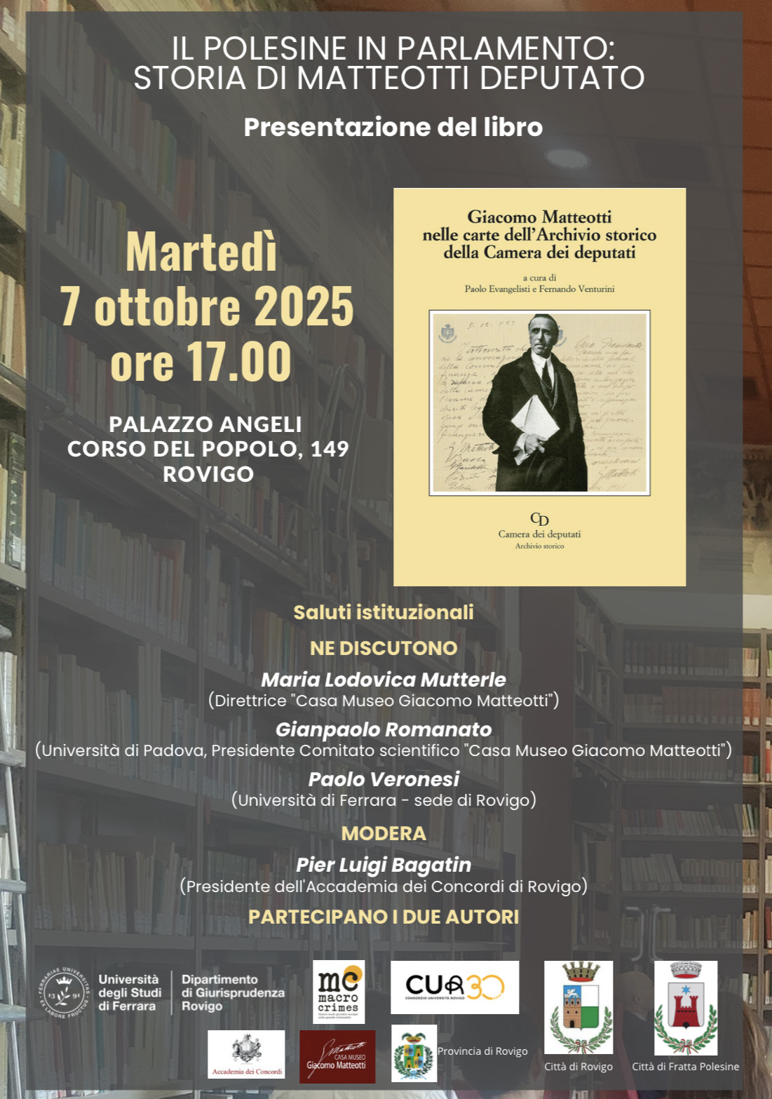 Presentazione letteraria "Giacomo Matteotti nelle carte dell'Archivio storico della Camera dei deputati"